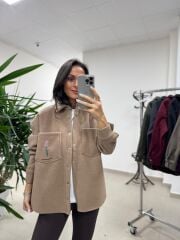 Dgf 2399 Camel Nakışlı Polar Ceket