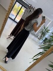 Nx 4874 Siyah Çizgili Gömlek Detaylı Kemerli Elbise