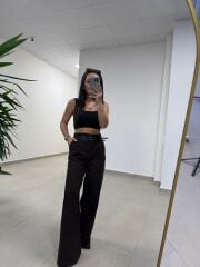 Fl 3663 Yüksel Bel Çift Kemerli Kahve Pantolon