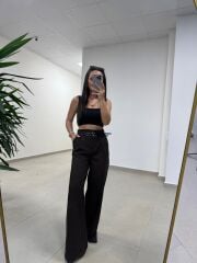 Fl 3663 Yüksel Bel Çift Kemerli Kahve Pantolon