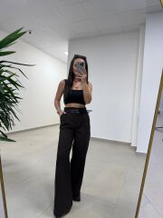 Fl 3663 Yüksel Bel Çift Kemerli Kahve Pantolon