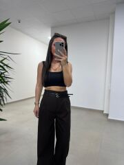 Fl 3663 Yüksel Bel Çift Kemerli Kahve Pantolon