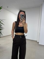 Fl 3663 Yüksel Bel Çift Kemerli Kahve Pantolon