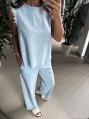 Ms 6161 Bebe Mavi Ham Keten püskül Detaylı Takım