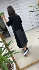 Schwarzes Sweatkleid mit Dr-Rock und Denim-Detail