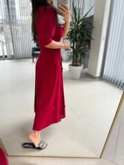 Dr 8437 Kırmızı Viskon Gömlek Elbise