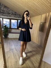 Laci omuz pileli krep elbise