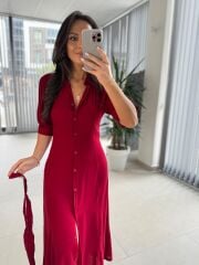 Dr 8437 Kırmızı Viskon Gömlek Elbise