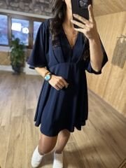Laci omuz pileli krep elbise