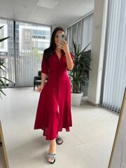 Dr 8437 Kırmızı Viskon Gömlek Elbise