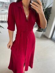 Dr 8437 Kırmızı Viskon Gömlek Elbise