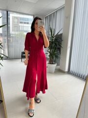 Dr 8437 Kırmızı Viskon Gömlek Elbise