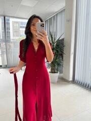 Dr 8437 Kırmızı Viskon Gömlek Elbise