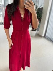 Dr 8437 Kırmızı Viskon Gömlek Elbise