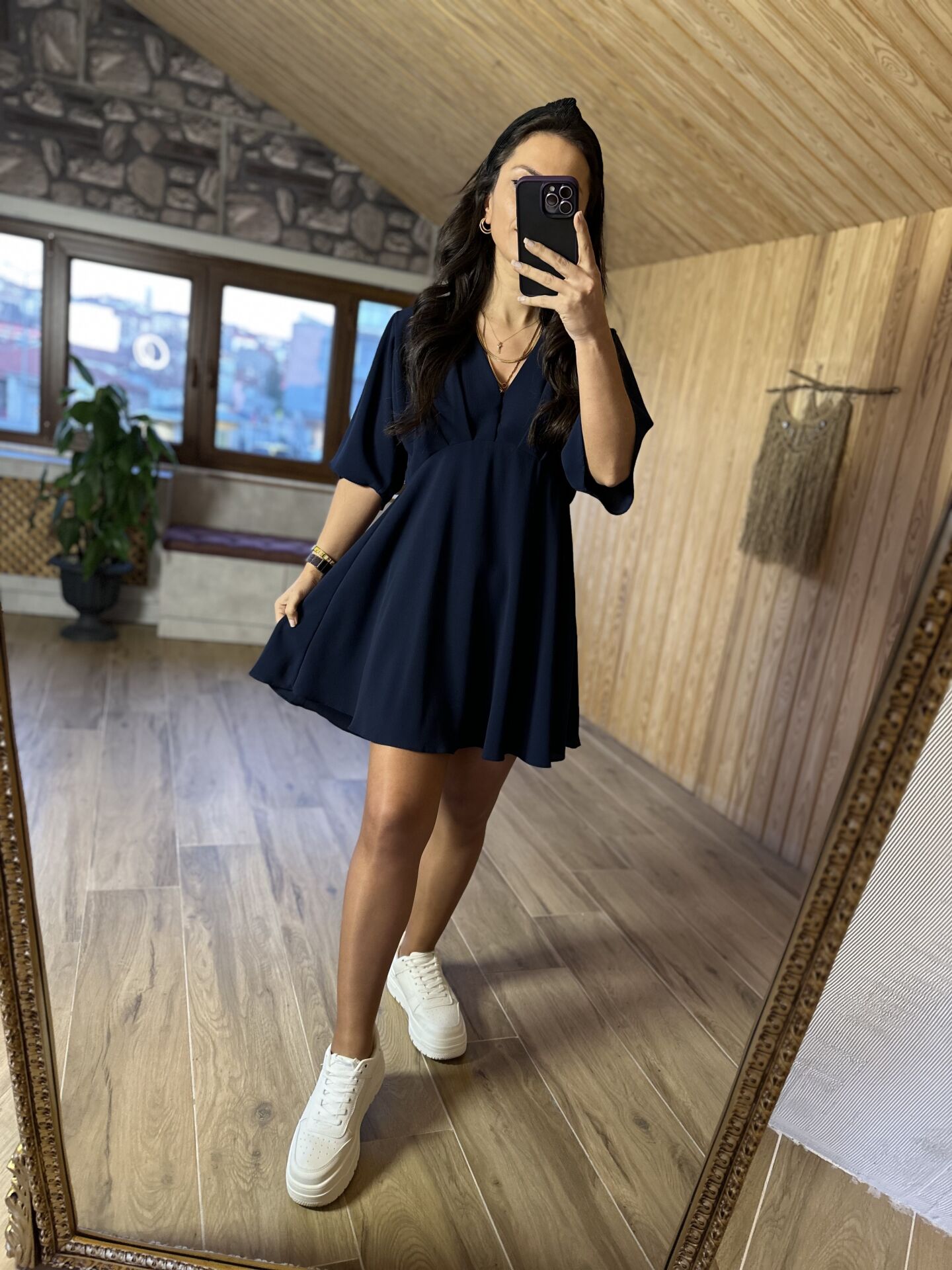 Laci omuz pileli krep elbise
