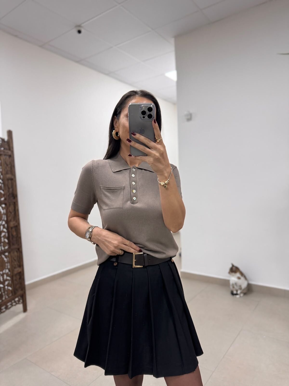 Po Vizon Polo Yaka Cep Detaylı Kısa Kol Triko Bluz