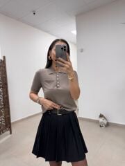Po Vizon Polo Yaka Cep Detaylı Kısa Kol Triko Bluz