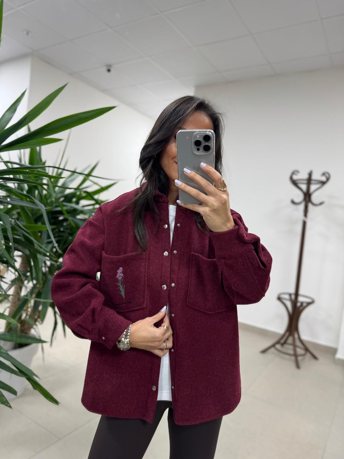 Dgf 2399 Bordo Nakışlı Polar Ceket