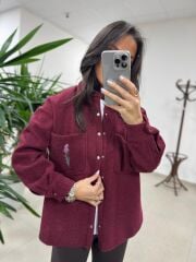 Dgf 2399 Bordo Nakışlı Polar Ceket