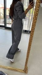 Çift Düğmeli Gri Palazzo Pantolon