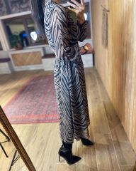 Midi boy Vizon zebra şifon elbise