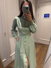 Ms 2129 Kendinden Bağlamalı Haki Gömlek Elbise