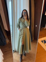 Ms 2129 Kendinden Bağlamalı Haki Gömlek Elbise