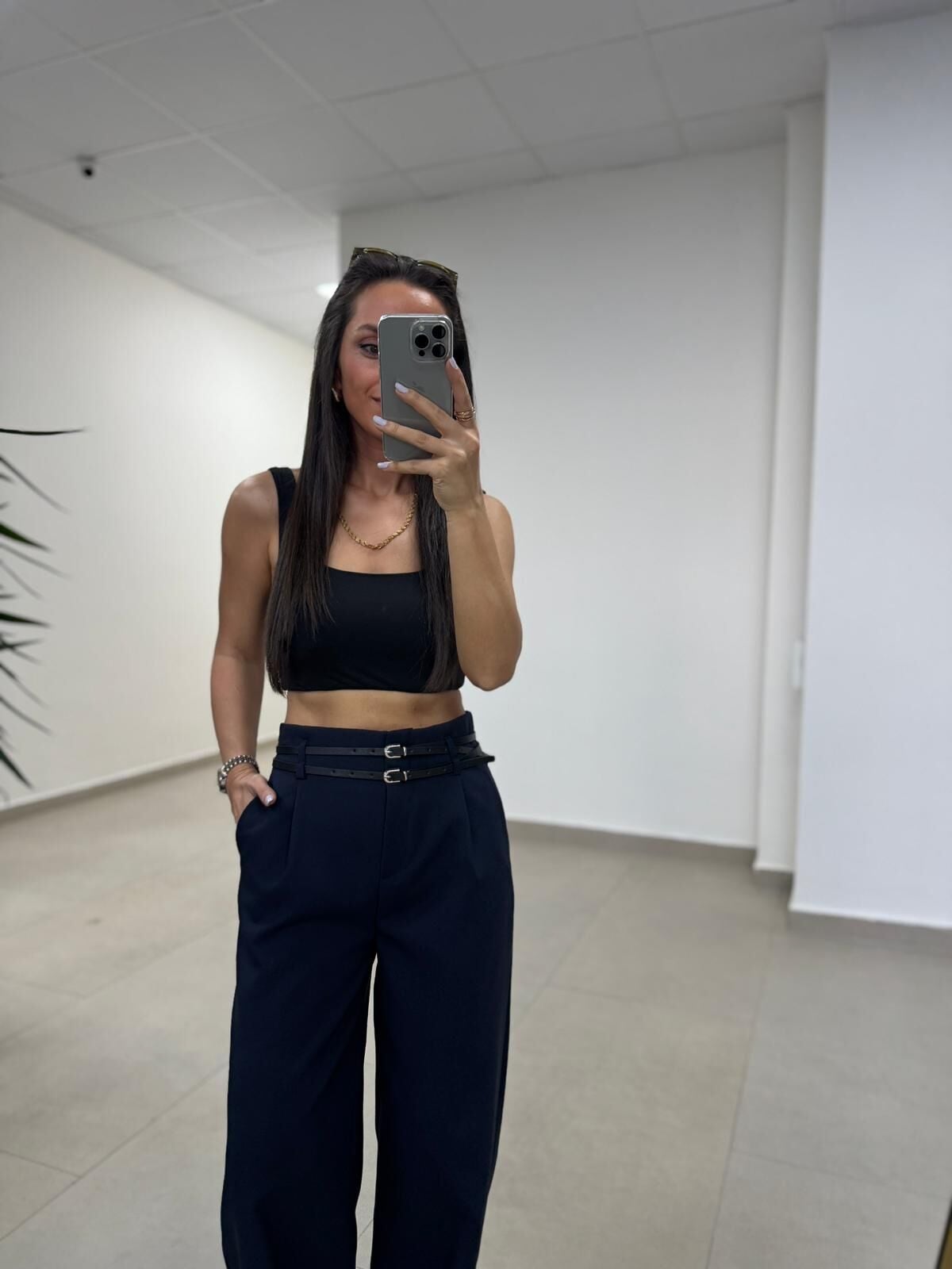 Fl 3663 Yüksel Bel Çift Kemerli Lacivert Pantolon