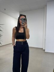 Fl 3663 Yüksel Bel Çift Kemerli Lacivert Pantolon