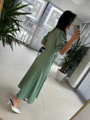 Dr 8437 Su Yeşili Viskon Gömlek Elbise