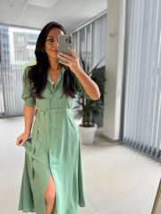 Dr 8437 Su Yeşili Viskon Gömlek Elbise