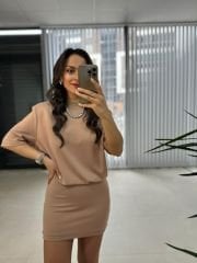 Nw. 4206 Basic Vatkalı Nude Elbise