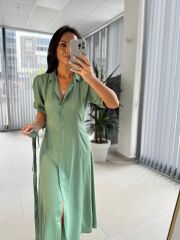 Dr 8437 Su Yeşili Viskon Gömlek Elbise