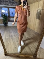 Polo yaka renkli triko elbise