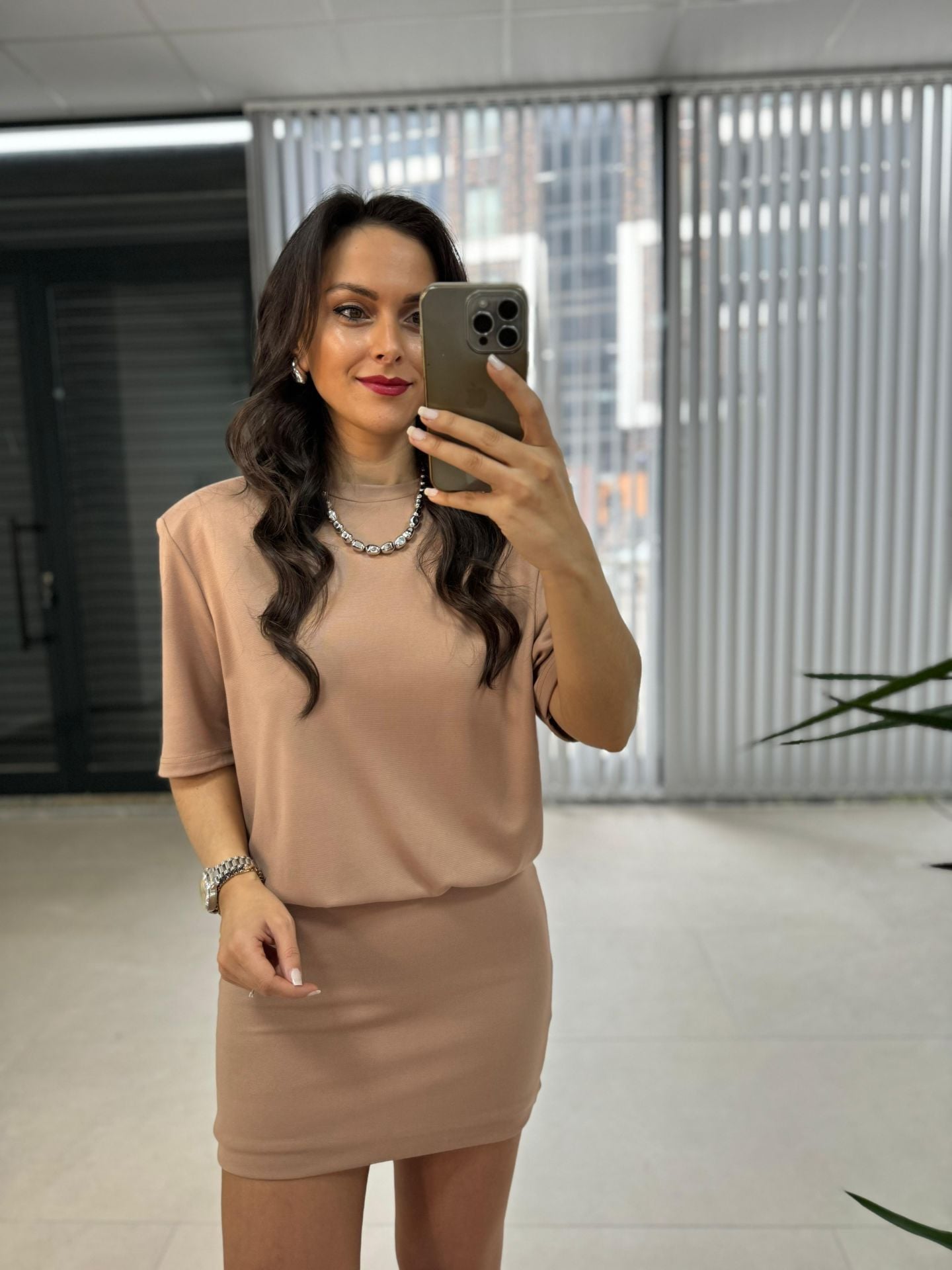 Nw. 4206 Basic Vatkalı Nude Elbise