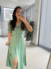 Dr 8437 Su Yeşili Viskon Gömlek Elbise