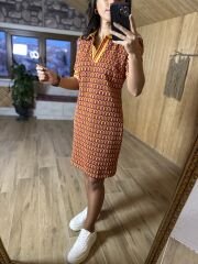 Polo yaka renkli triko elbise