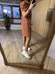 Polo yaka renkli triko elbise