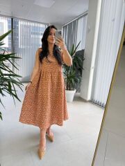 Cr 1346 Cıtır Desen Keten Elbise