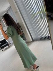 Dr 8437 Su Yeşili Viskon Gömlek Elbise