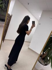 Kare Yaka Gümüş Droplu Çelik Siyah Triko Elbise