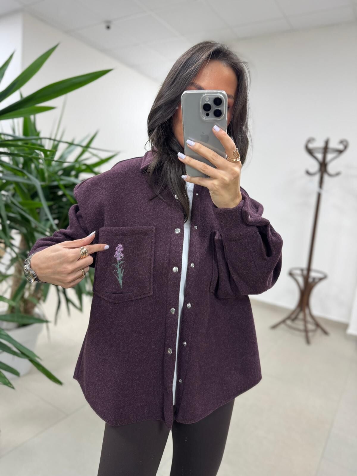 Dgf 2399 Mürdüm Nakışlı Polar Ceket