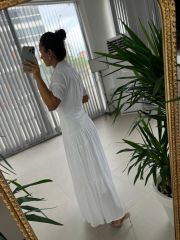Sg Shirt Collar Maxi Dress with Gold Buttons