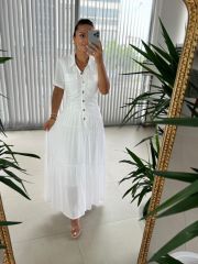 Sg Shirt Collar Maxi Dress with Gold Buttons
