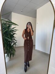 Bb 30481 Çikolata Kahve Gold Düğmeli Süet Elbise