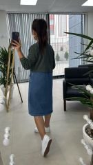 Dr 2491 Eteği Denimli Haki Sweat Elbise