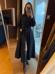 Ms 2129 Kendinden Bağlamalı Siyah Gömlek Elbise