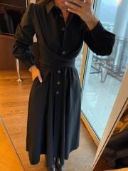 Ms 2129 Kendinden Bağlamalı Siyah Gömlek Elbise