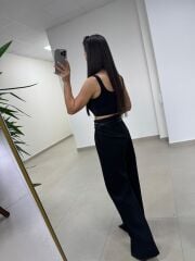 Fl 3663 Yüksel Bel Çift Kemerli Siyah Pantolon