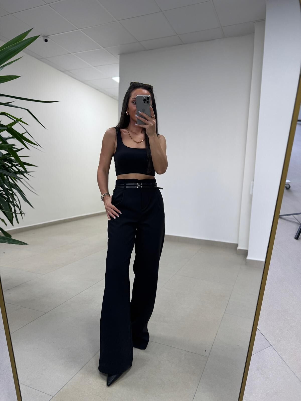 Fl 3663 Yüksel Bel Çift Kemerli Siyah Pantolon